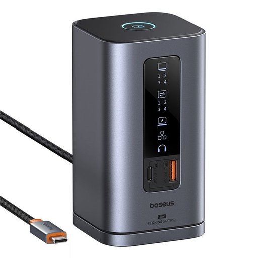 Baseus Spacemate 11in1 HUB (B00568101813-00) - USB-C 2xHDMI, 2xDP, 3xUSB, 2xUSB-C, RJ45, Jack - Űrszürke Baseus Spacemate 11in1 HUB (B00568101813-00) - USB-C 2xHDMI, 2xDP, 3xUSB, 2xUSB-C, RJ45, Jack - Űrszürke