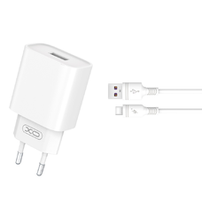 USB-C kábel + XO falitöltő CE02D QC 3.0 18W 1x USB fehér