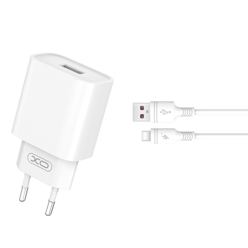 USB-C kábel + XO falitöltő CE02D QC 3.0 18W 1x USB fehér