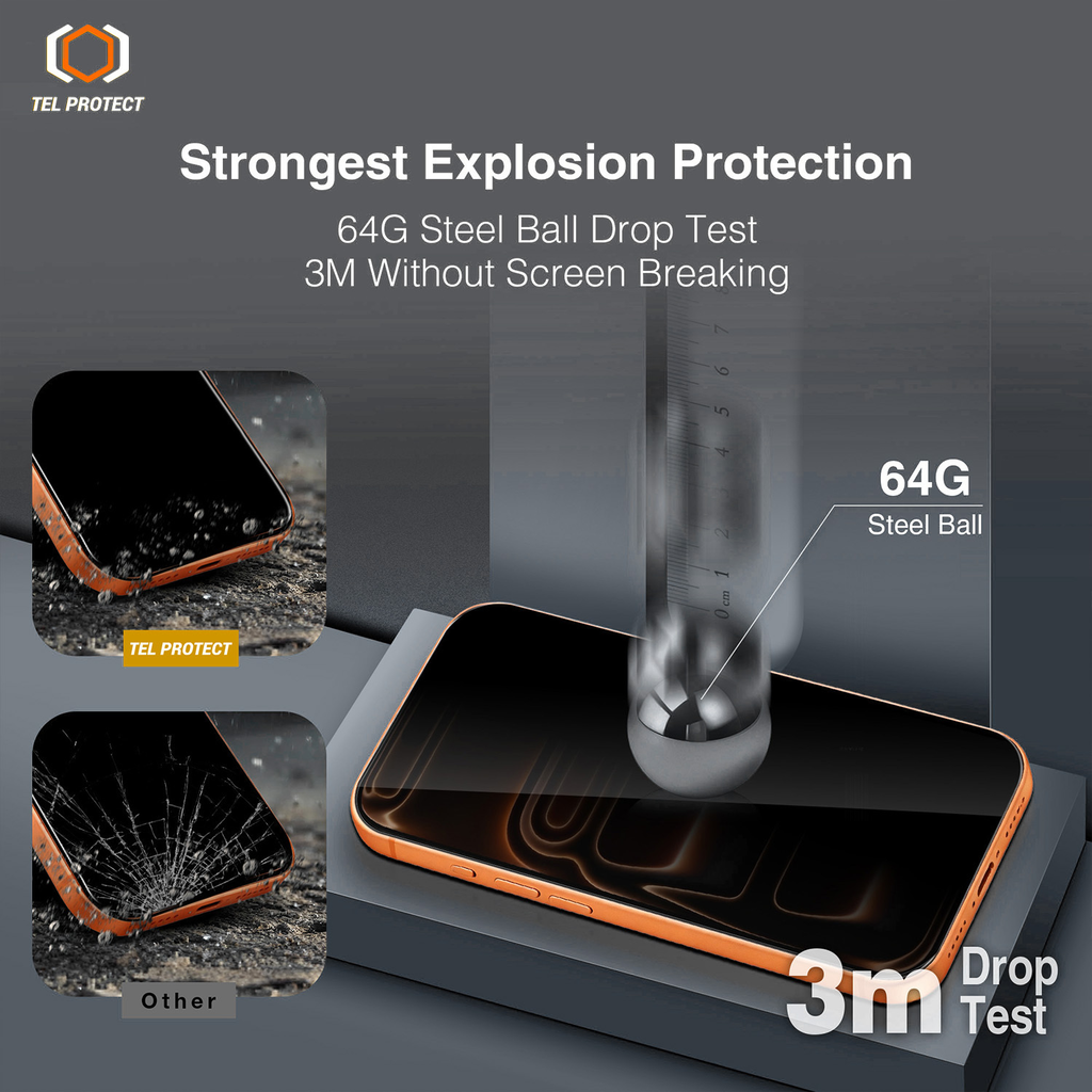 Tempered glass Tel Protect 10X Privacy DLC Diamond Coating for Iphone 17 Air - 9