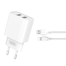 XO CE02C fali töltő 2x USB 2,1A fehér + USB-C kábel