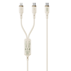XO NB-Q262 2 az 1-ben PD USB-C - Lightning + USB-C 1,2m bézs 60W kábel