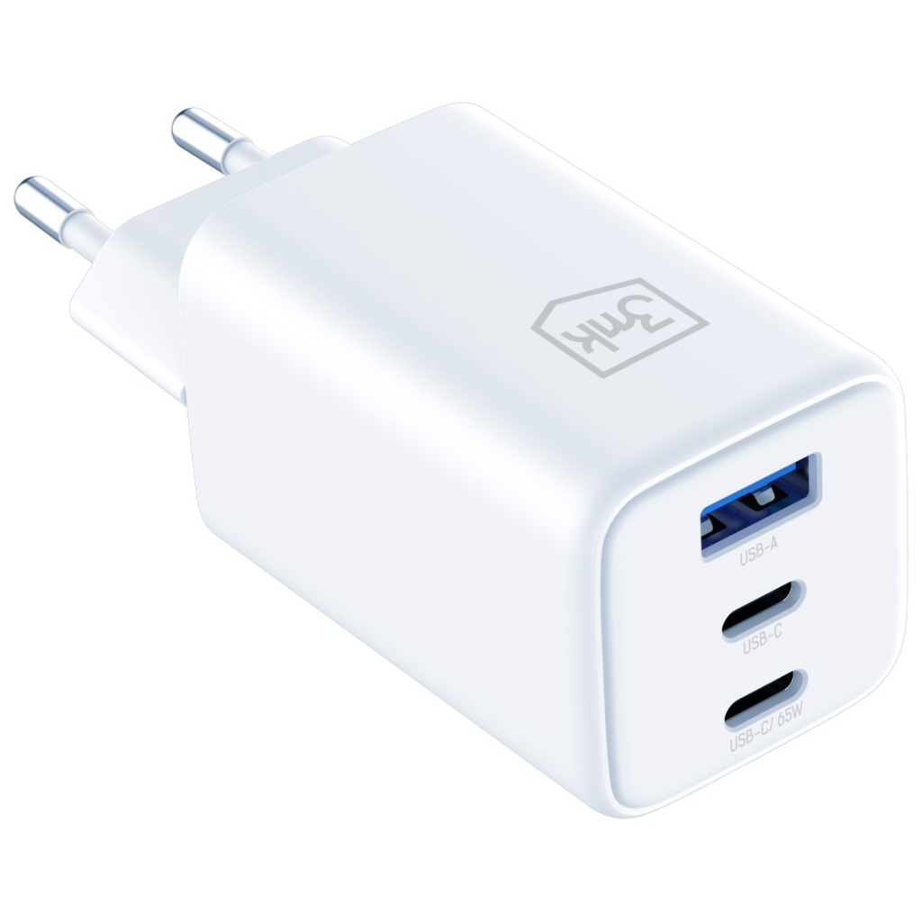 3MK Hyper GaN Töltő 65W 1xUSB-A 2xUSB-C PD QC4+ fehér - 7