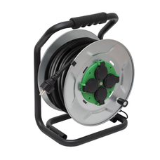 HOME HJRM2025 fém kábeldob, 25 méter, fém talp, H07RN-F 3G2,5 mm2 vezeték, 250 V~ / max. 16 A, túlmelegedés elleni védőkapcsolóval