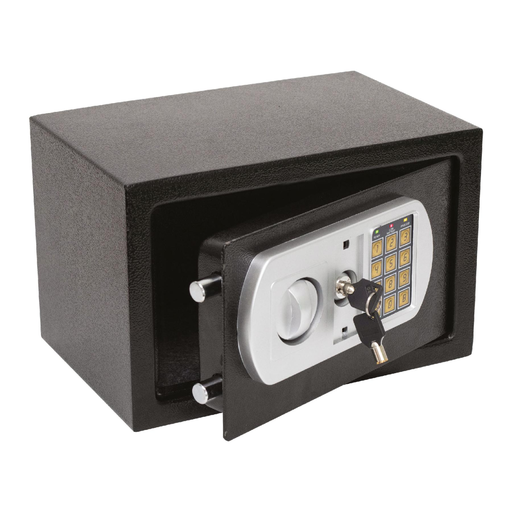 HOME SAFETREZOR digitális bútorszéf, acél, 3-8 jegyű tetszőleges kód, puha textil betét, 2 kulccsal, 310x200x200mm