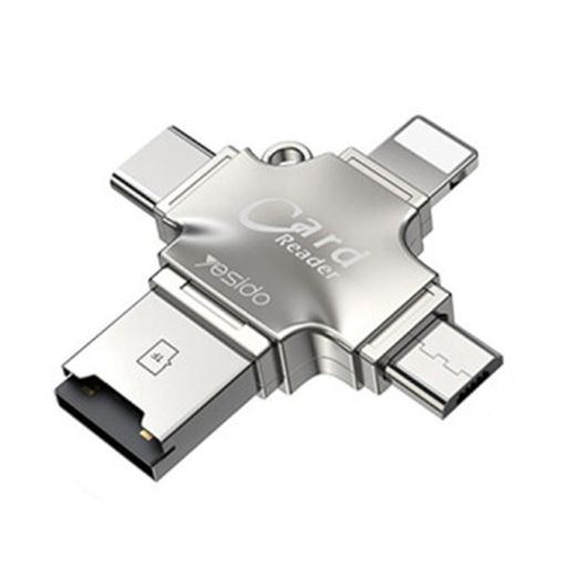 Yesido - Kártyaolvasó és Adapter (GS13) - microSD-USB, Type-C, Lightning, Micro-USB - Ezüst