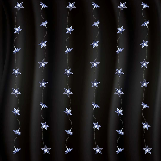 Home KAF 48L LED-es csillag fényfüggöny, 1,5x1 m / 48 db hidegfehér LED csillag figurákban, átlátszó vezeték, hálózati adapter, beltéri kivitel