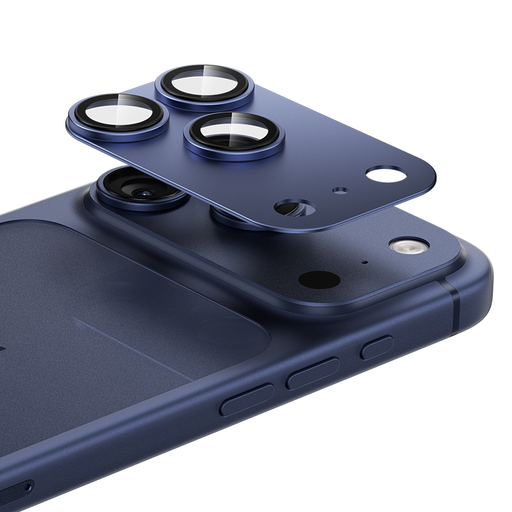 Benks edzett üveg Glass Warrior fém integrált lencsevédő (C069) iPhone 17 Pro-hoz (3 darab lencse) kék üvegfólia