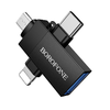 Borofone Adapter BV26D - USB to Lightning/Type C/Micro USB - fekete - 3. kép