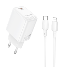 Borofone hálózati töltőadapter BN28 Fuente - Type C - PD 30W Type C - Lightning kábellel, fehér