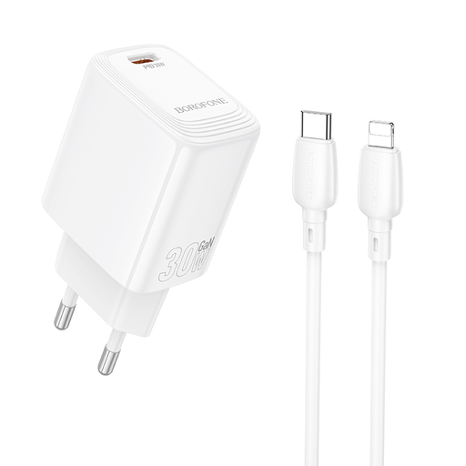 Borofone hálózati töltőadapter BN28 Fuente - Type C - PD 30W Type C - Lightning kábellel, fehér