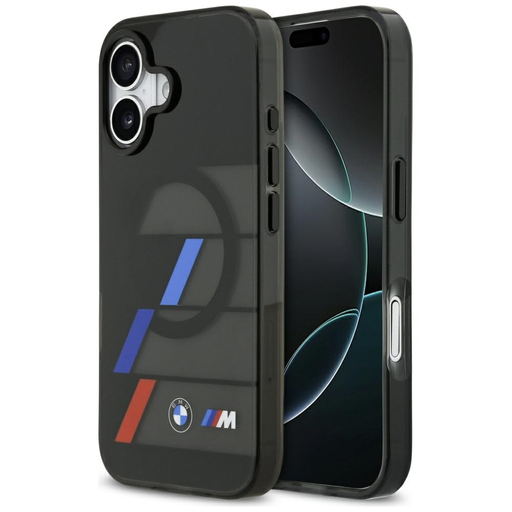 iPhone 17 BMW M IML Fém Gombok Trikolor Csíkok MagSafe Tok Fekete tok