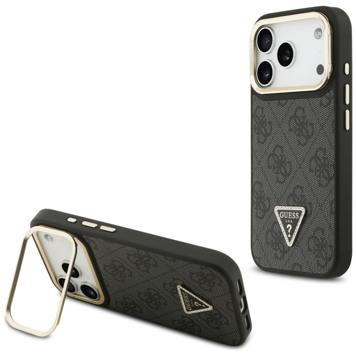 iPhone 17 Pro Guess 4G PU Triangle Logo & Állványos Kamera Magsafe fekete tok