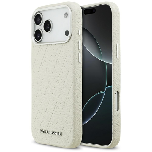 iPhone 17 Pro Max Karl Lagerfeld FW Stamped Karl MagSafe bézs tok
