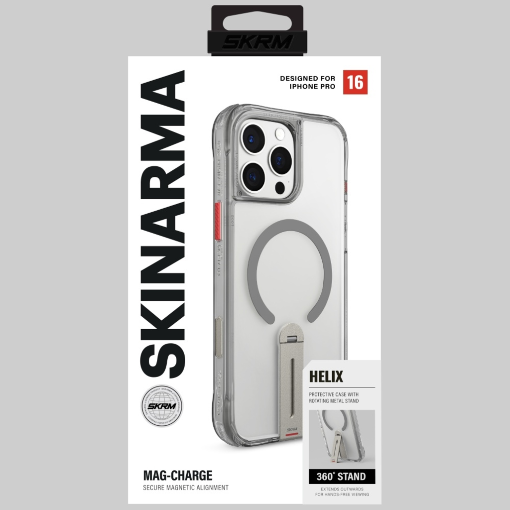 iPhone 16 Pro Skinarma Helix mágneses töltés 360 fokban forgatható állvány tok titán - 9