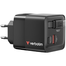 Verbatim GaN töltő 65W 2xUSB-C/USB-A + EU/UK/USA adapter fekete 32217