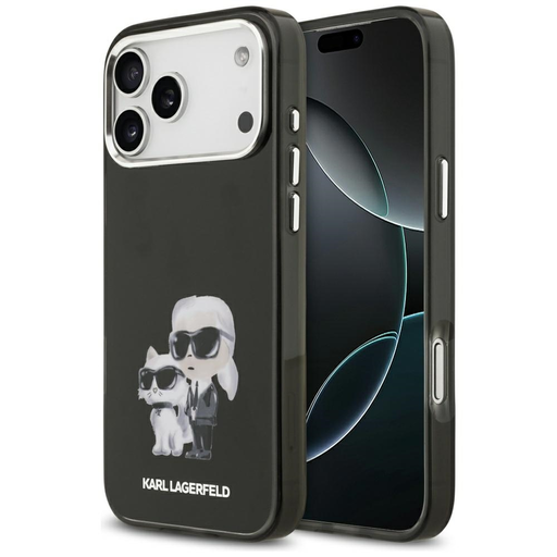  iPhone 17 Pro Fekete Karl Lagerfeld IML Aquarelle Karl & Choupette & Logo MagSafe tok