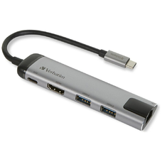 Verbatim USB-C Hub Adapter - USB-C/2xUSB-A 3.0/HDMI/Ethernet alumínium 49141