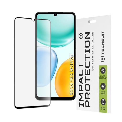 Honor X5c Plus Fekete Techsuit 111D Teljes Borítás / Teljes Ragasztás Üveg üvegfólia