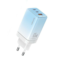 USAMS Hálózati USB-C töltő adapter 2xUSB-C+1xUSB 65W (csak fej) GaN PD3.0 +QC3.0 Gyors töltés kék/átmenetes kék