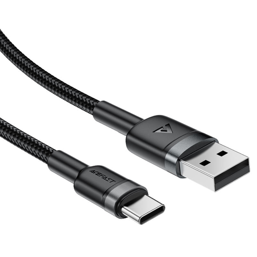 Acefast - Adatkábel (C22-04) - Gyors töltés, USB-ről Type-C-re, 3A, Hajlítás-álló, Széles körű kompatibilitás, Nejlon fonat, 1,2m - Fekete