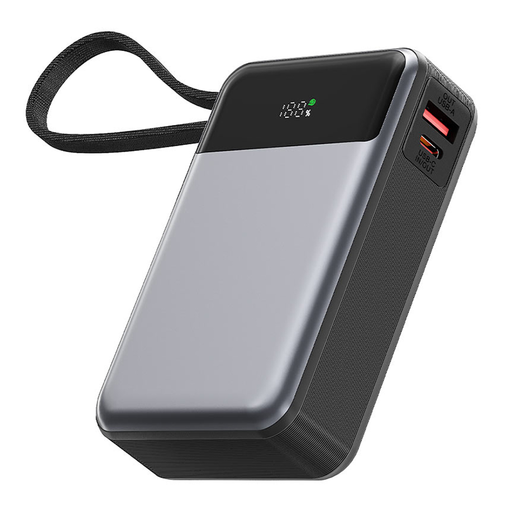 Power Bank Acefast (M21-20000) kábellel, Type-C, 20000mAh, 77Wh, PD65W, kétirányú gyorstöltés, digitális kijelző - Fekete