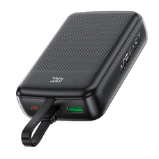 Acefast Power Bank (M14-20000) - Beépített Kábel, Type-C, USB, 20000mAh, 38.5Wh, PD22.5W, LED Kijelző - Fekete