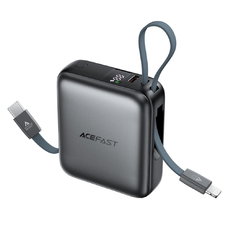 Power Bank Acefast M23-10000 - 2 beépített kábel, USB-C port, 10000mAh, 22.5W, kétirányú gyorstöltés, LED - Szürke
