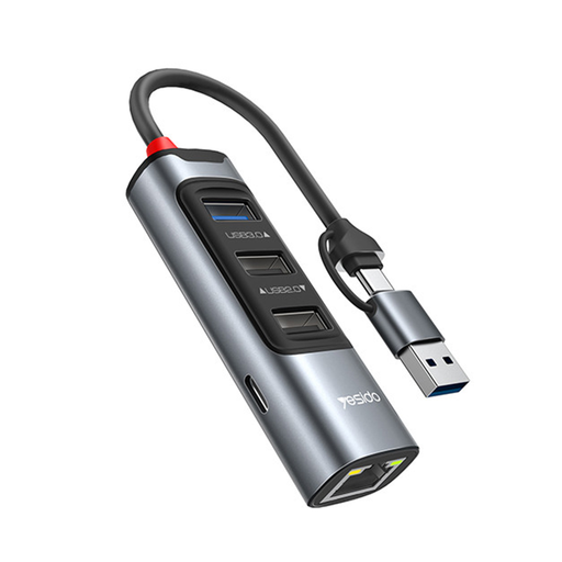 Yesido HB21 Dokkolóállomás - USB, Type-C 3x USB, USB-C, RJ45 1000M, PD100W, Gyors töltés, Plug & Play, 5Gbps - Szürke