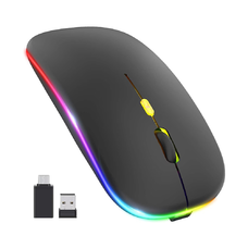 Wireless Mouse (M1) Techsuit - Játékhoz, LED RGB, Csendes, Bluetooth 5.2, 2.4G, 1600 DPI USB-C Töltőkábellel - Fekete.