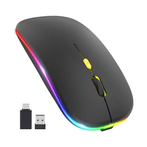 Wireless Mouse (M1) Techsuit - Játékhoz, LED RGB, Csendes, Bluetooth 5.2, 2.4G, 1600 DPI USB-C Töltőkábellel - Fekete.