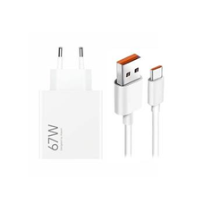 Xiaomi MDY-15-ET USB-A 67W Hálózati töltő adapter + USB-C 6A adatkábel fehér (Bulk)