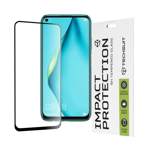 Huawei P40 Lite / P20 Lite 2019 Fekete Techsuit 111D Teljes Fedésű / Teljes Ragasztású Üveg üvegfólia