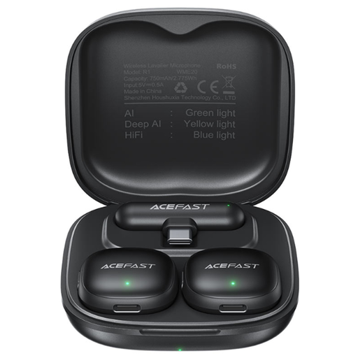  Acefast - Vezeték nélküli Lavalier Mikrofonok (R1) - Lightning, HD 360°Sound, AI zajcsökkentés, 750mAh, ultra-alacsony késleltetés - Fekete