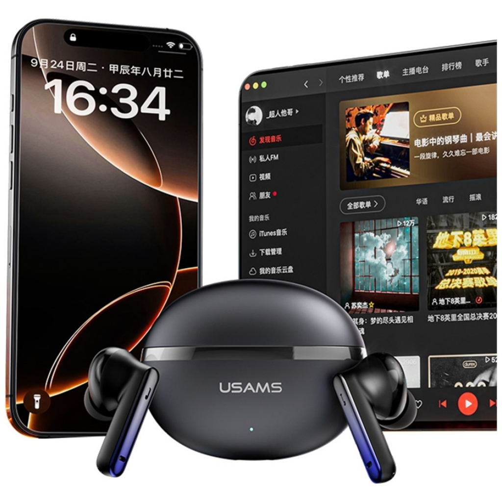 Fekete USAMS Echo E02 TWS ANC+ENC vezeték nélküli Bluetooth fülhallgató - 8