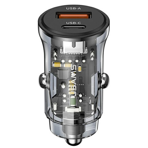 USAMS autós töltő 1xUSB+1xUSB-C C32 30W Gyors Töltés fekete CC164CC01 (US-CC164)