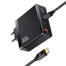 USAMS Töltő 2xUSB-C+1xUSB T52PD140W PD Gyors töltés US-CC168 + U82 USB-C/USB-C US-SJ581 kábel