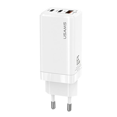 USAMS Falitöltő MT 2xUSB-C + USB GaN 65W T33 PD (csak fej) Gyors töltés fehér CC110TC02 (US-CC)