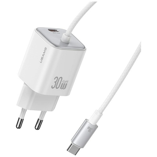 USAMS JC Series CC264 30W GaN Mini Gyors Töltő 2xUSB-C Fehér Fali Töltő