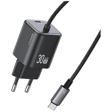 USAMS JC Series CC264 30W GaN Mini Gyors Töltő 2xUSB-C Fali Adapter Fekete