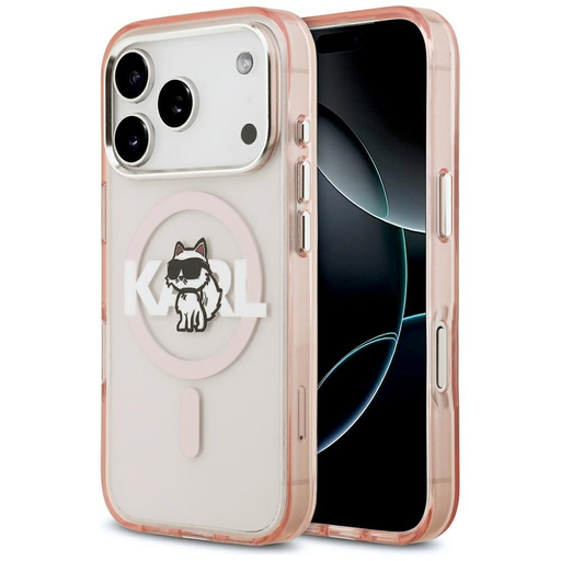 iPhone 17 Pro Karl Lagerfeld IML Choupette Sketch Logo MagSafe tok Rózsaszín