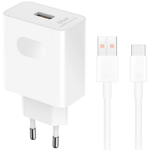 Honor HN-110600E00, 66W, 6A, 1 x USB-A hálózati adapter USB-C Kábellel, Fehér 5503AAHX