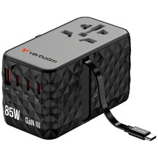 Verbatim EU/UK/US GaN USB-A/3xUSB-C PD 85W CNT-02 fekete utazó adapter