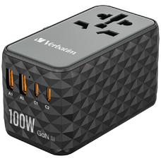 Verbatim Travel Adapter EU/UK/US GaN 2xUSB-A/2xUSB-C PD 100W UTA-06 fekete 32121
