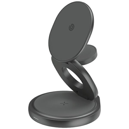 iPhone Gyre Összecsukható 3 az 1-ben Vezeték nélküli Töltő Forgatható Alappal 15W Gyors Töltés - Sötétszürke