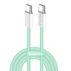MacBook Pro Számítógép ColorWay Data Cable (CW-CBPDCC061-G), Type-C to Type-C, PD Gyors Töltés 60W, 3A, Nylon, 1m - Zöld