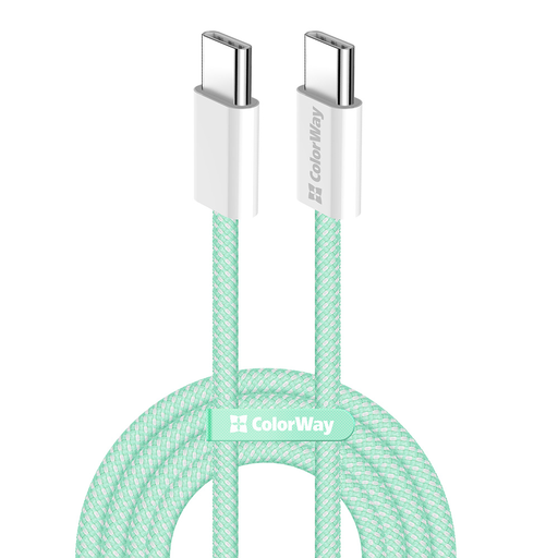 MacBook Pro Számítógép ColorWay Data Cable (CW-CBPDCC061-G), Type-C to Type-C, PD Gyors Töltés 60W, 3A, Nylon, 1m - Zöld