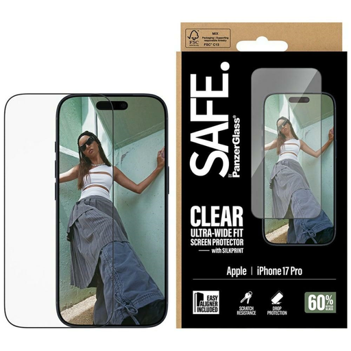 iPhone 17 Pro SAFE by PanzerGlass Edzett üveg Ultra-Wide Fit EasyAligner Fekete keret üvegfólia