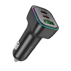 Borofone Autós Töltő Trophie (BZ28C) - 1x USB, 2x Type-C, Nagy Teljesítmény, PD, PPS, QC3.0, FCP, AFC, 60W, RGB, 12-24V - Fekete