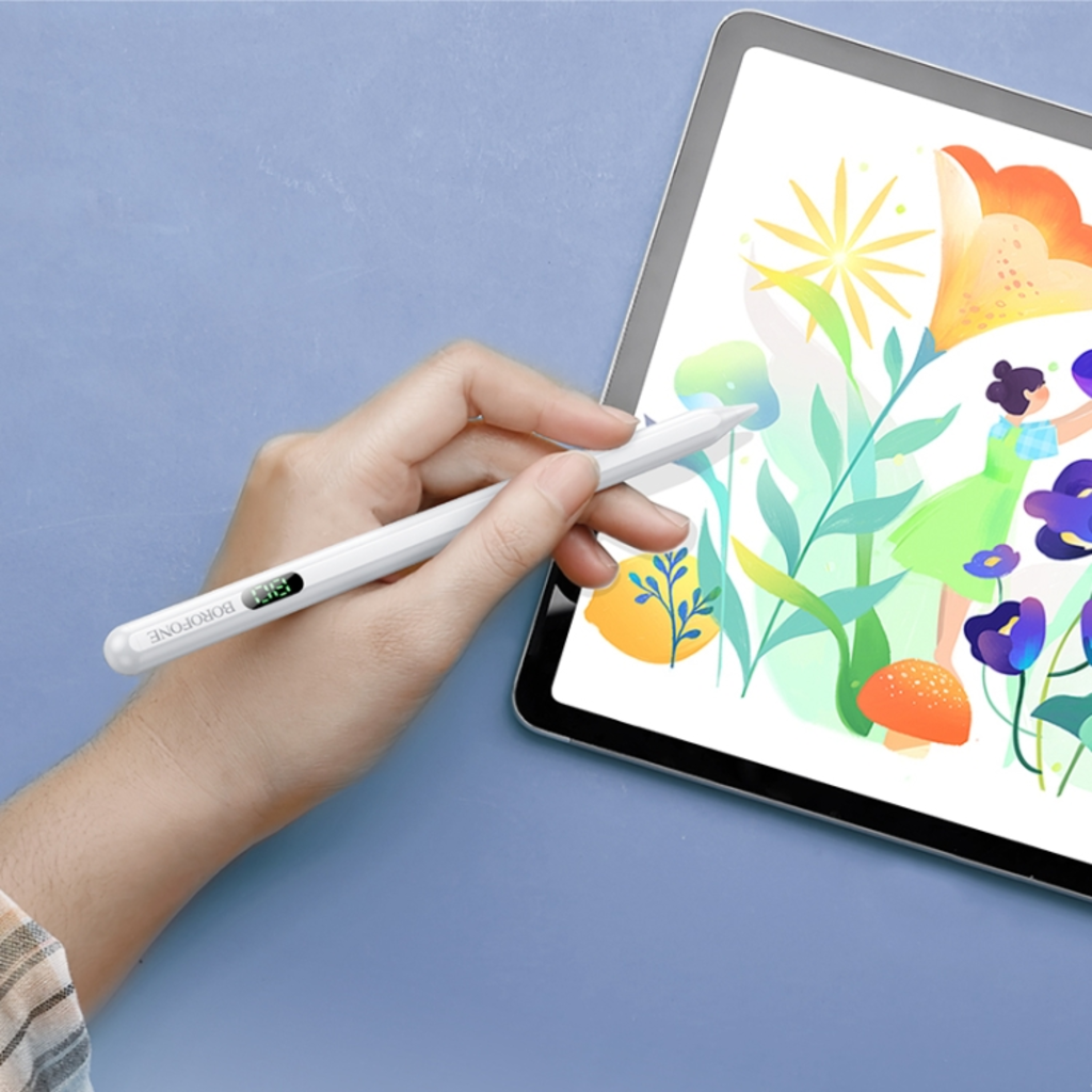 iPad Fehér Borofone Active Capacitive Stylus Pen (BG101) digitális kijelzővel, 130mAh, Type-C, Alumínium ötvözet stylus toll - 7